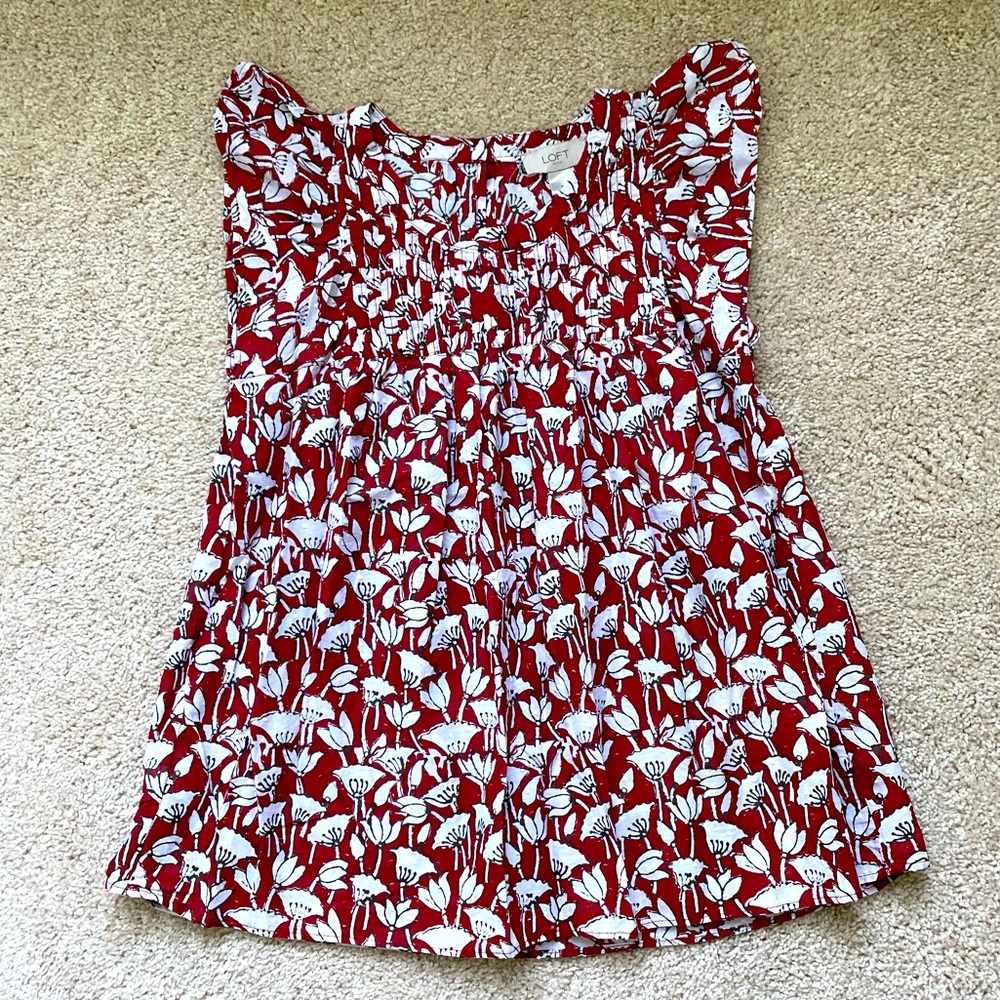 🔴LOFT Red White Floral Shirt